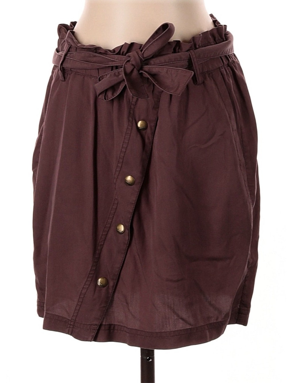 Express Mauve-Brown Paperbag Waist Button Skirt